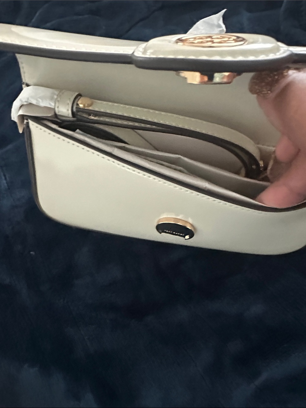 Tory Burch Robinson Cream Leather Convertible Crossbody with Gold Logo - Picture 3 of 5
